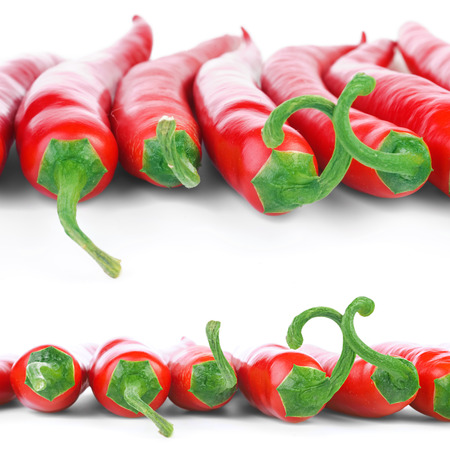 Collage of ripe red hot chili peppersの写真素材