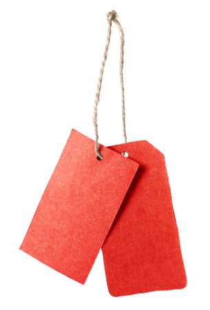 Red blank price tag isolated on white backgroundの写真素材