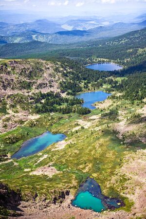 Top view on few mountain lakesの写真素材