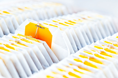 Teabag close-up in tea packagingの写真素材
