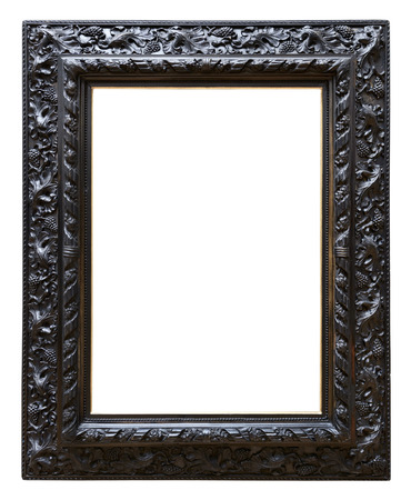 Wooden black vintage frame isolated on white backgroundの写真素材