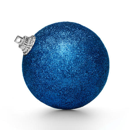 Blue christmas ball isolated on white backgroundの写真素材