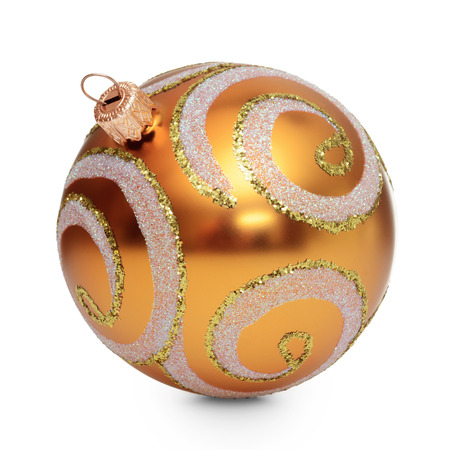 Gold christmas ball isolated on white backgroundの写真素材