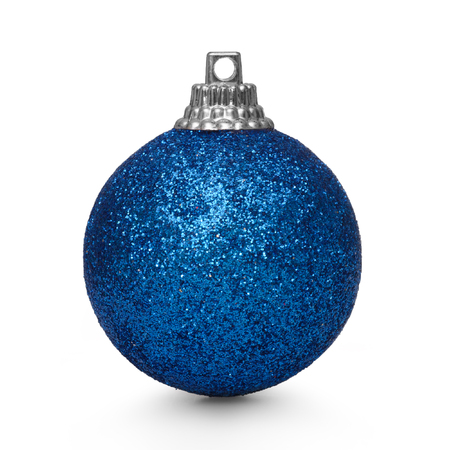 Blue christmas ball isolated on white backgroundの写真素材