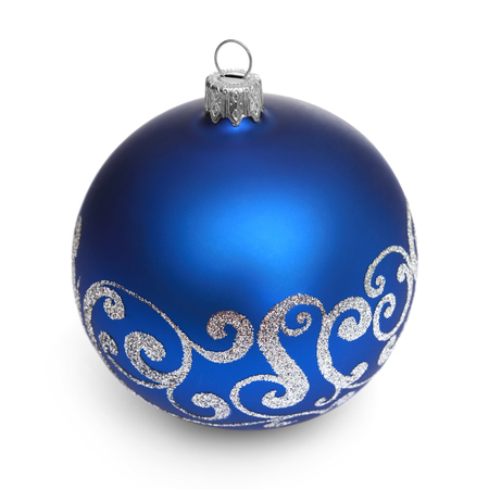 Blue christmas ball isolated on white backgroundの写真素材