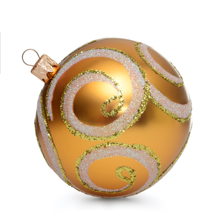 Gold christmas ball isolated on white backgroundの写真素材