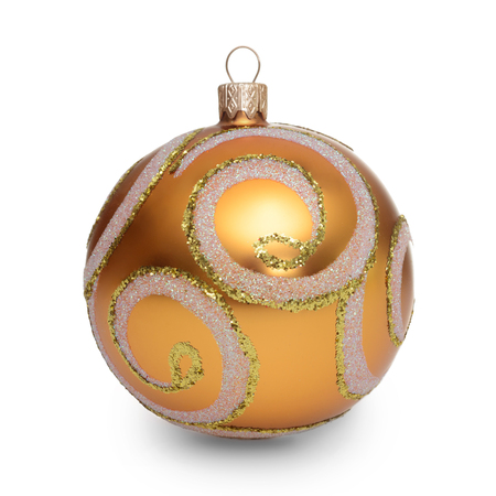 Gold christmas ball isolated on white backgroundの写真素材