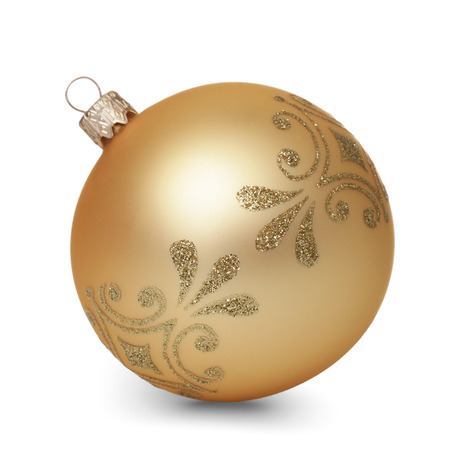 Gold christmas ball isolated on white backgroundの写真素材