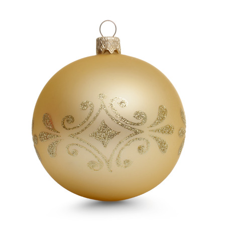 Gold christmas ball isolated on white backgroundの写真素材