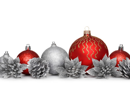 Group of christmas balls isolated on white backgroundの写真素材