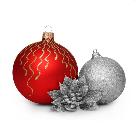 Group of christmas balls isolated on white backgroundの写真素材