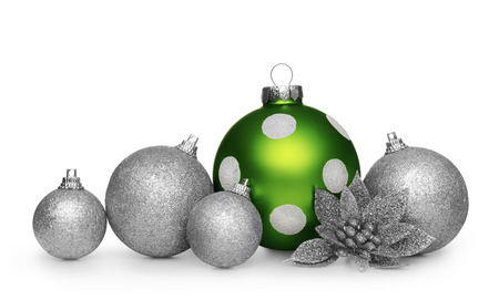 Group of christmas balls isolated on white backgroundの写真素材