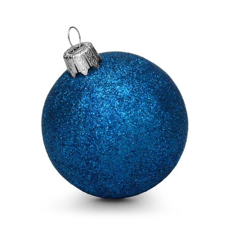 Blue christmas ball isolated on white backgroundの写真素材