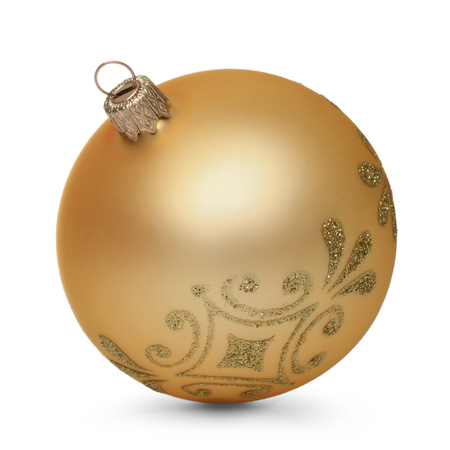 Gold christmas ball isolated on white backgroundの写真素材