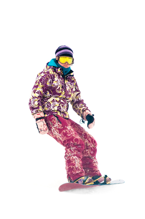 Teen snowboarder isolated on white backgroundの写真素材