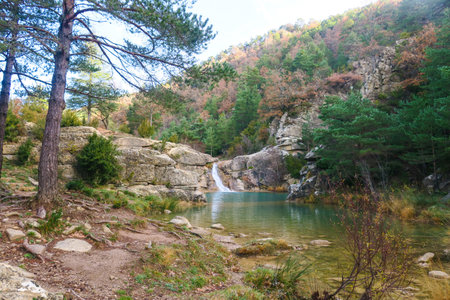 Mountain landscape with a small waterfall in the autumn forest. Turkeyの写真素材