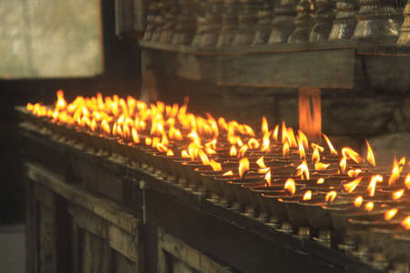 Yak butter candles, temple, Bhutanの写真素材