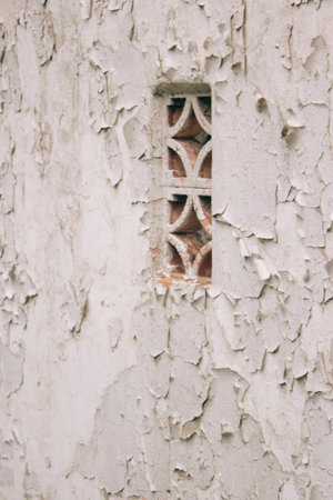 Old ruined wall with the paint falling of it from a traditional town homeの写真素材