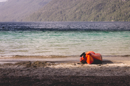 Peaceful landscapes of the south of Patagonia Argentina inspiring peace and a kayakの写真素材