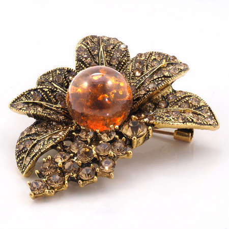 amber brooch flowerの写真素材