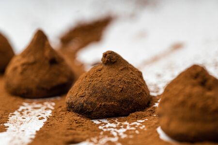 Closeup of weet truffles with cocoa powdreの写真素材