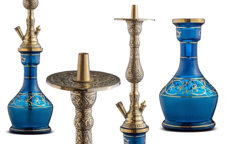 Isolated handcrafted engraved water pipe or hookah.の写真素材
