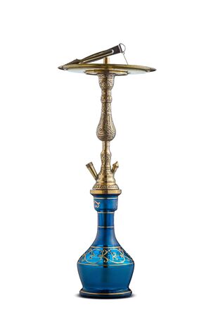 Isolated handcrafted engraved water pipe or hookah.