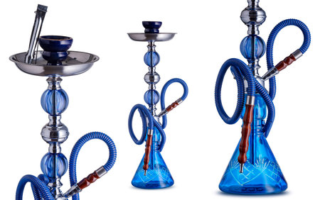 Isolated handcrafted engraved water pipe or hookah.