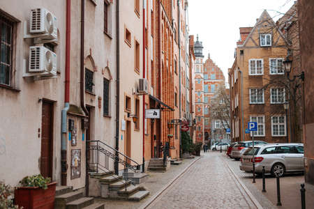 The old town of Gdansk in Poland Polska and the motlawa river with beautiful old polish stile...