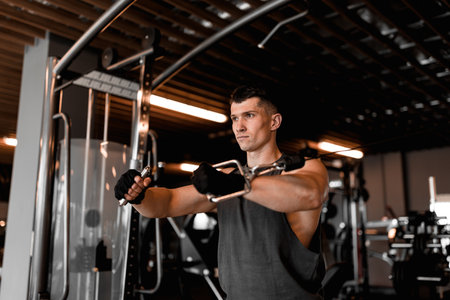 Gym concept with male model and various training equipment