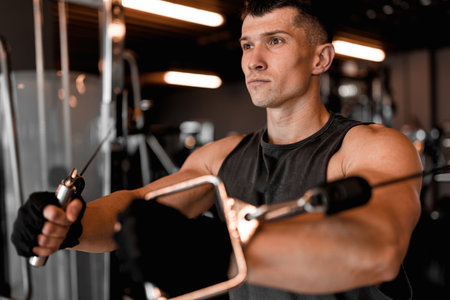 Gym concept with male model and various training equipment