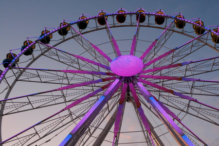 Nuremberg Folk Festival 2022 at night: Very impressive light shows of the rides at night are created when they are exposed for a longer time. A very special atmosphere...の写真素材