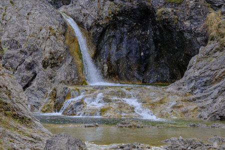Waterfall Beautiful landscape in an evening mood by the water in the sunshine.の写真素材