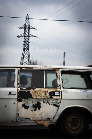 Close up of old rusty car doorの写真素材