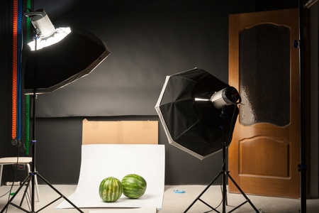 water-melon in a photographic studio on a white backgroundの写真素材
