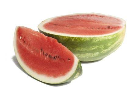 Watermelon and slice of watermelon isolated on white backgroundの写真素材