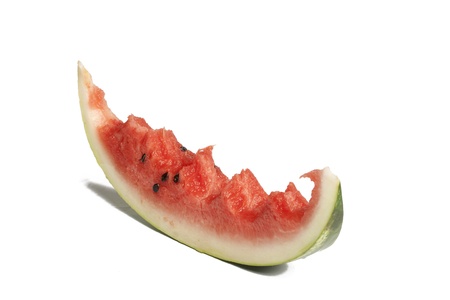 slice of watermelon with bites, saved with clipping pathの写真素材