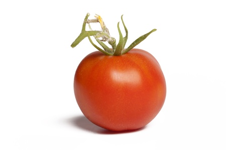 fresh tomato with shadow isolated on whiteの写真素材