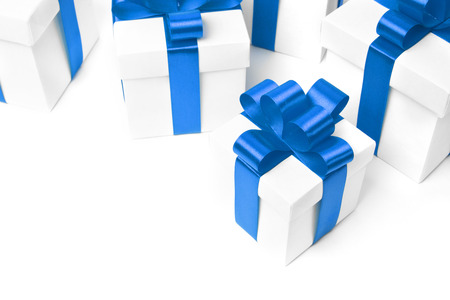 set of gift boxes with a tape. isolated on white background