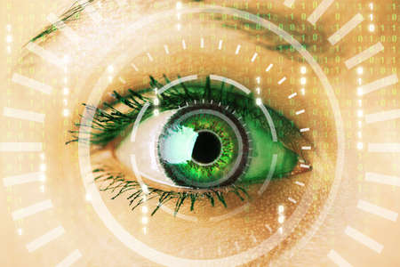 Future woman with cyber technology eye panel conceptの写真素材