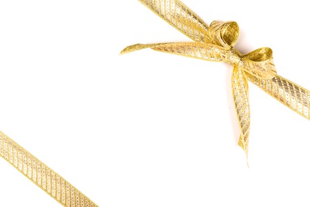Gift ribbon with bow isolated on whiteの写真素材