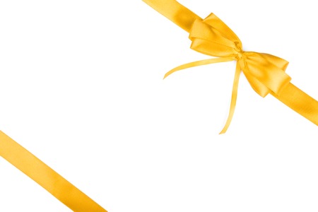 Gift ribbon with bow isolated on whiteの写真素材