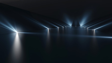 Futuristic dark podium with light and reflection backgroundの写真素材