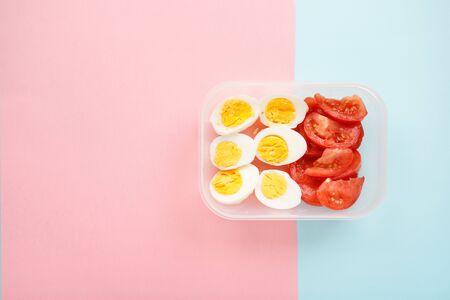 Healthy fitness food in container. Sport food minimalism