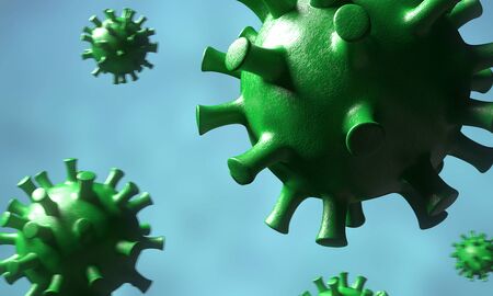 Microscopic view of a infectious virus. Corona COVID-19. 3D Renderingの写真素材
