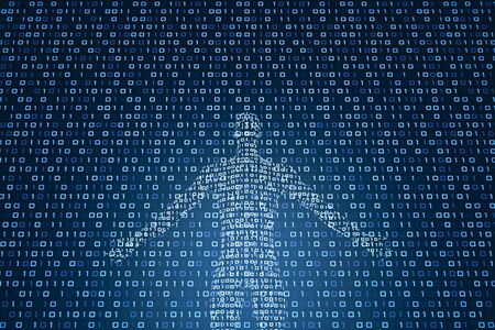 3d model of a digital person on the background of luminous ones and zeros. The concept of man in the era of technology. Symbiosis of man and computer. 3d renderingの写真素材