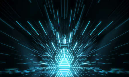 Abstract Futuristic Technology concept. Neon Hexagon Tunnel modern background. 3d rendering
