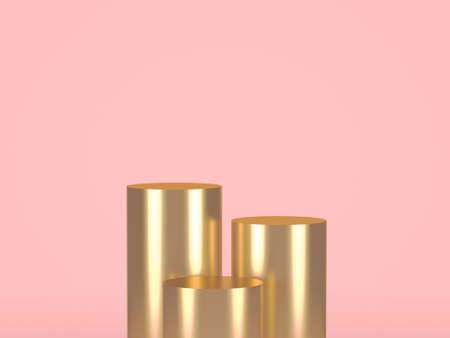 Three gold cylinders on pastel background. 3d renderingの写真素材