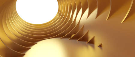 Abstract Architecture Background. 3d Illustration of Gold Circular Building. Modern Geometric...