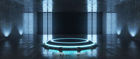Futuristic Sci Fi Empty Stage neon. 3d renderingの写真素材